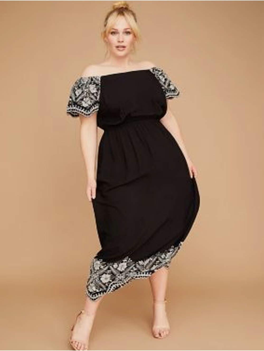 LANE BRYANT Embroidered Off the Shoulder Maxi Dress Black White Plus Size 20